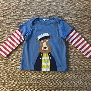 Baby Boden Red White Blue Nautical Sailor Bear Tee Sz 18-24 Mo - Fits Sz 2 - 3